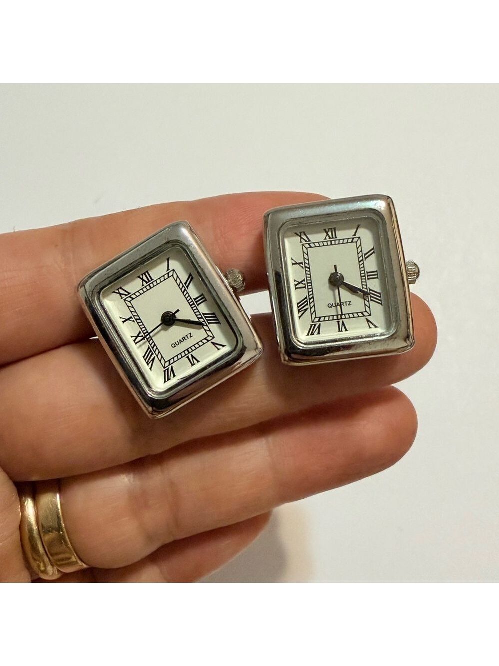 vintage Silver tone Rectangular Cufflinks with Roman Numerals Quartz